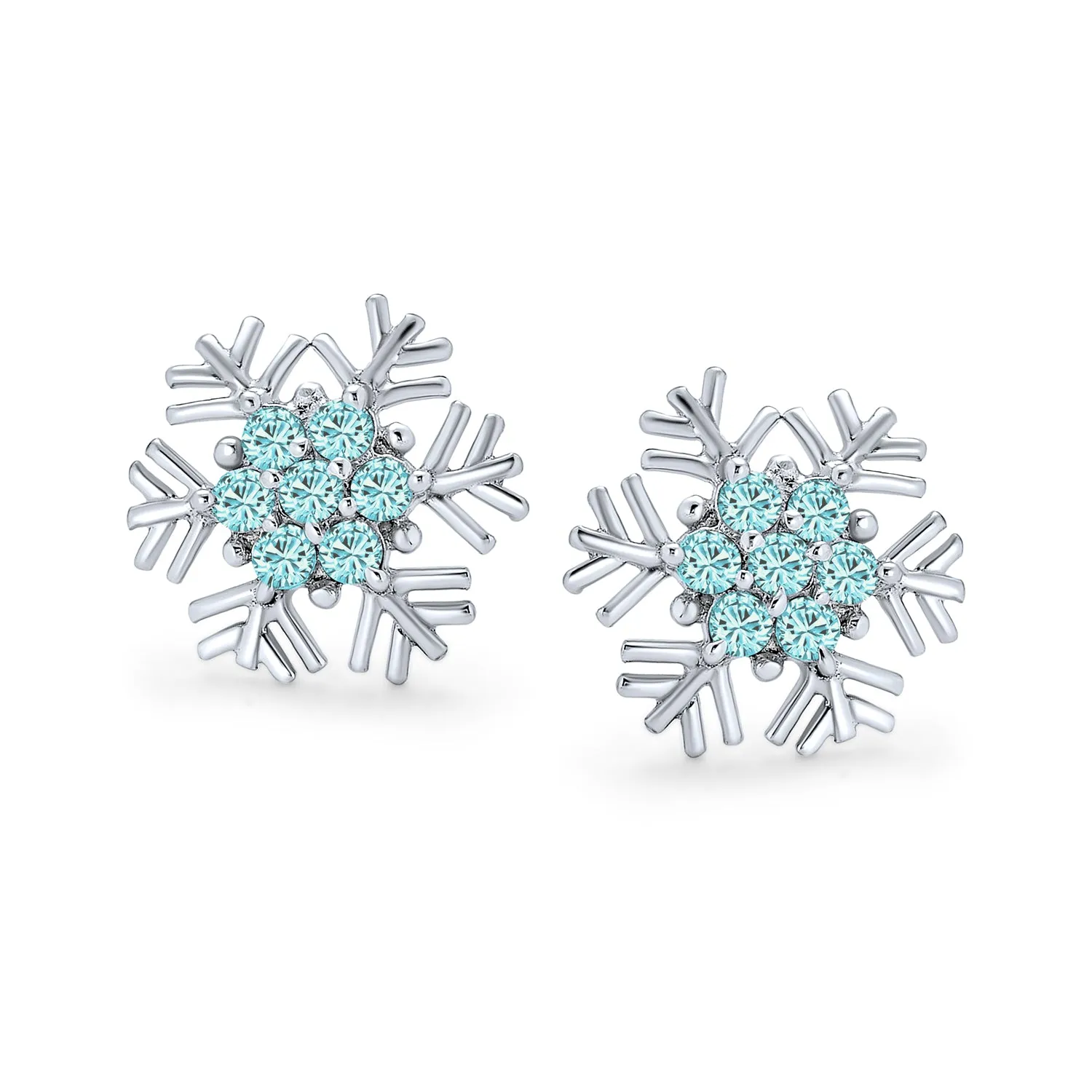 Blue& White CZ Snowflake Dangle Stud Earrings Necklace Pendant Sterling Silver