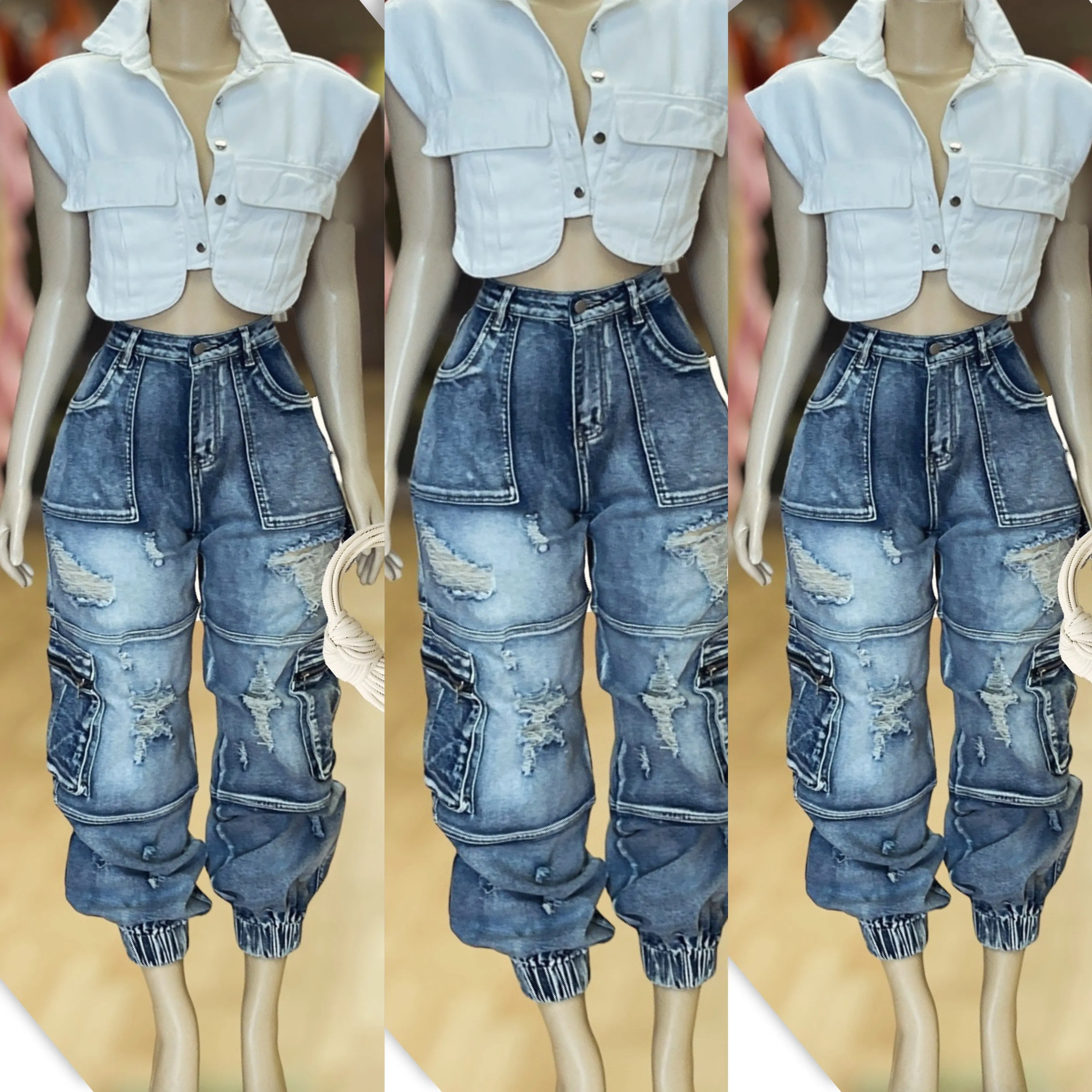 Wash Out Pockets Cargo Jogger Jeans